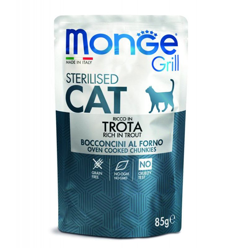 Корм для кошек Monge, Cat Grill Pouch для стерилизованных кошек итальянская форель пауч 85г
Корм для кошек Monge, Cat Grill Pouch для стерилизованных кошек итальянская форель пауч 85г