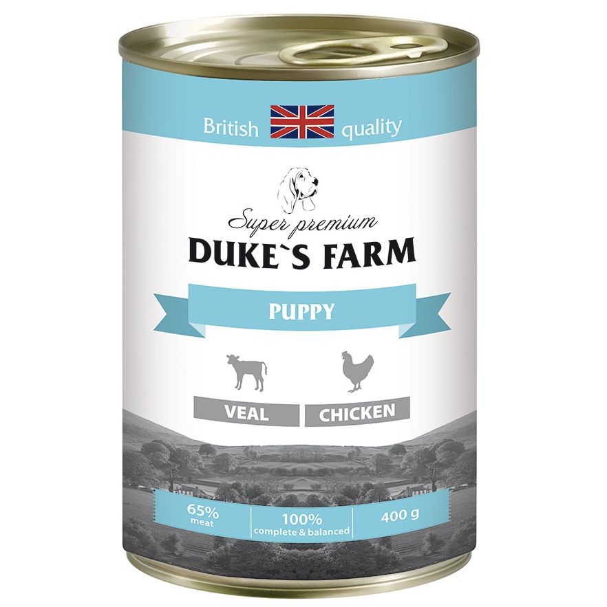 Корм для щенков DUKE'S FARM телятина, курица конс. 400г, телятина, курица конс. 400г
Корм для щенков DUKE'S FARM телятина, курица конс. 400г, телятина, курица конс. 400г