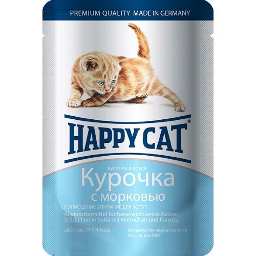 

Корм для котят HAPPY CAT Курочка, морковь кусочки в соусе пауч, Курочка, морковь кусочки в соусе пауч