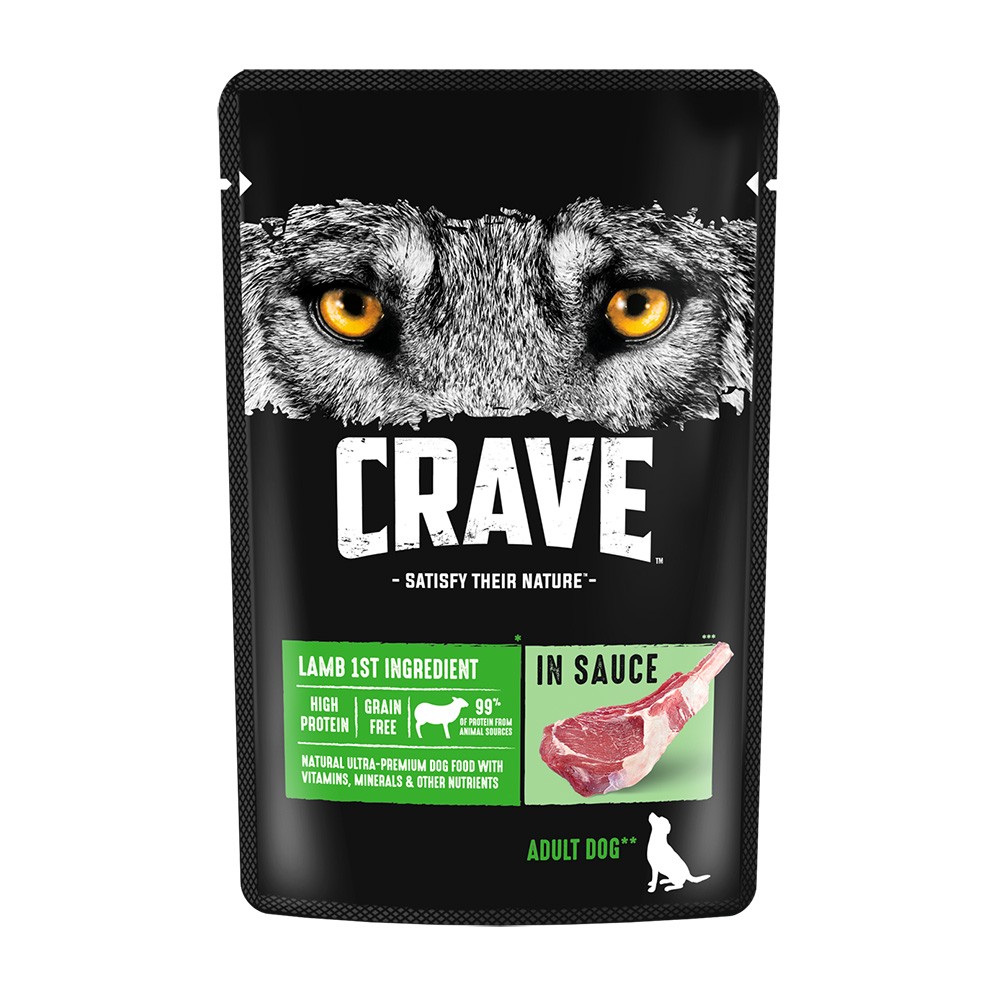 Корм для собак Crave ягненок в соусе пауч 85г корм для кошек kitekat ягненок в соусе пауч 85г