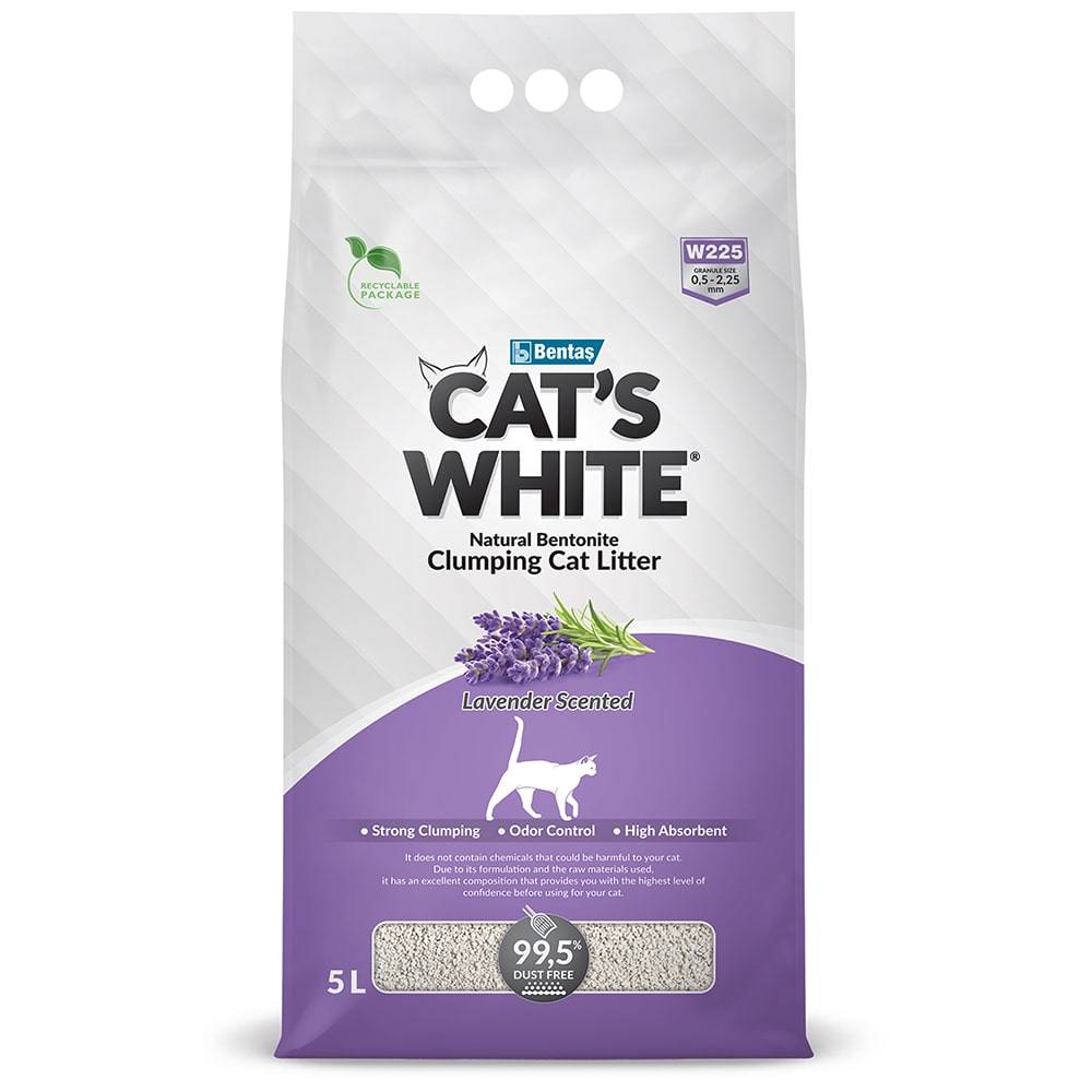 Наполнитель для кошачьего туалета CAT'S WHITE Lavender комкующийся с ароматом лаванды 5л цена и фото