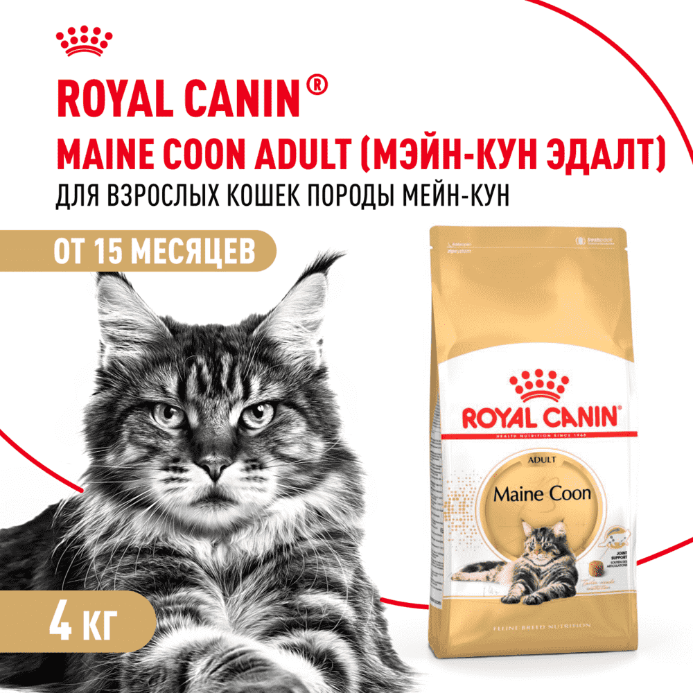 Корм для кошек ROYAL CANIN Maine Coon сбалансированный для породы мэйн кун сух. 4кг