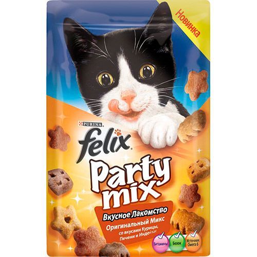 

Лакомство для кошек FELIX Party mix Оригинал Микс 20г, Party mix Оригинал Микс 20г