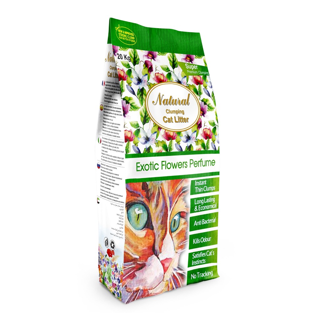 Наполнитель для кошачьего туалета NATURAL Indian Cat Litter экзотич.цветы, комк., 20кг