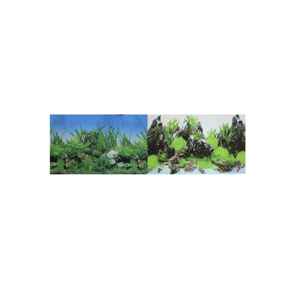 Фон для аквариумов PRIME двухсторонний Растительный/Скалы с растениями 50х100см фон для аквариума prime самоклеющийся синее море растительный пейзаж 50x100см