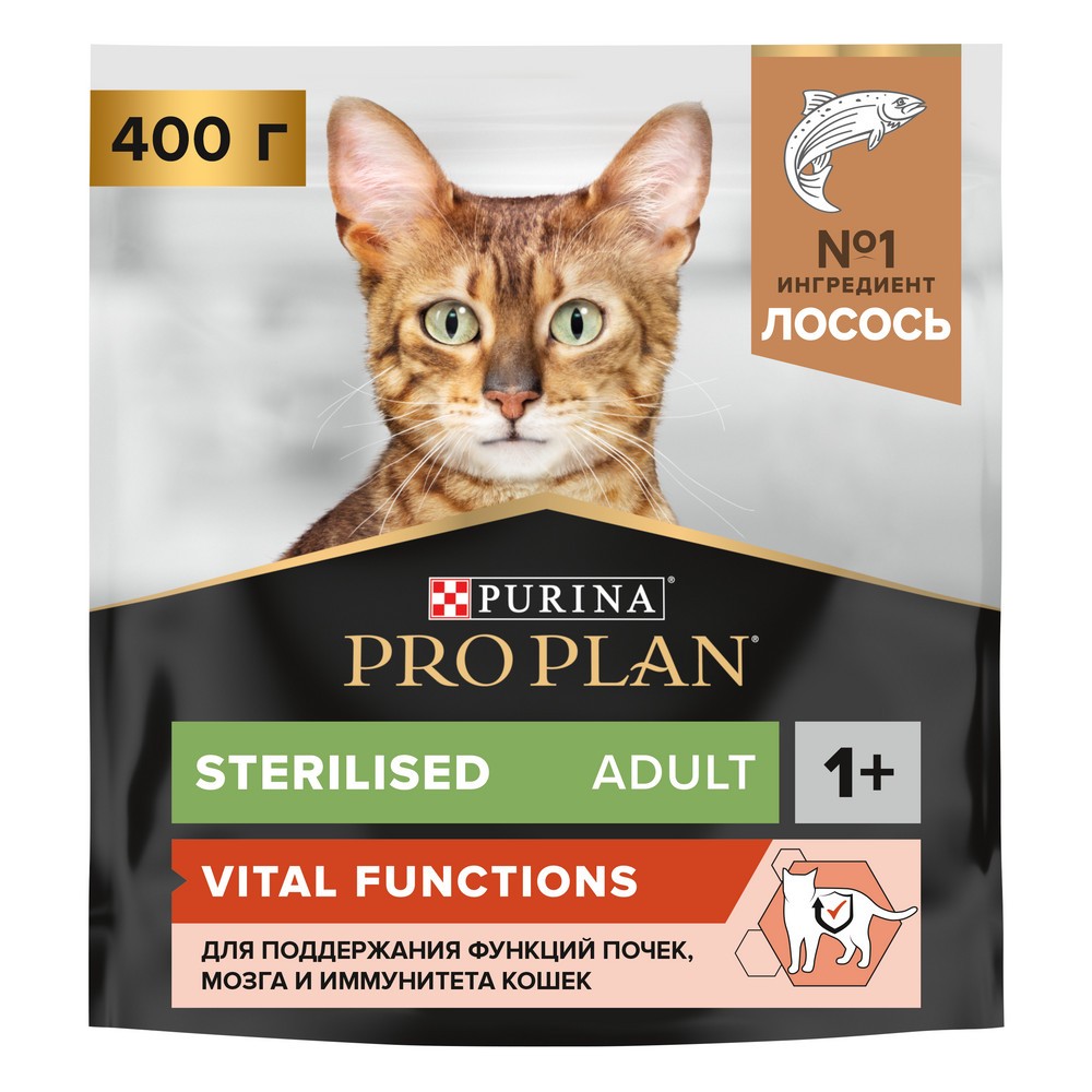 Корм для кошек Pro Plan sterilised для под. органов чувств у стерилизованных, с лососем сух. 400г корм для котят pro plan sterilised для стерилизованных с лососем сух 10кг