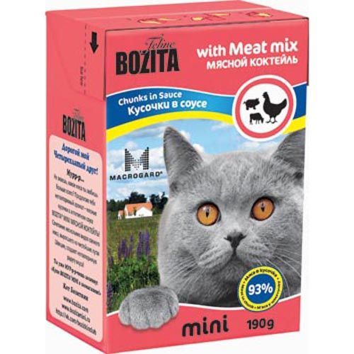 Корм для кошек BOZITA Mini кусочки в соусе мясной коктейль конс.190г
