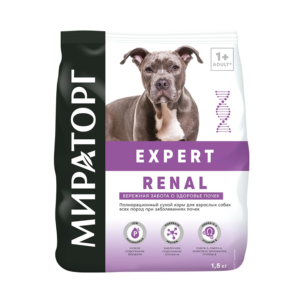 Корм для собак Мираторг Expert при заболевании почек сух. 1,5кг цена и фото