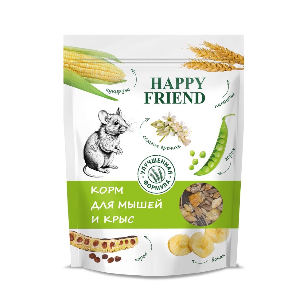 Корм для грызунов HAPPY FRIEND для мышей и крыс 500г