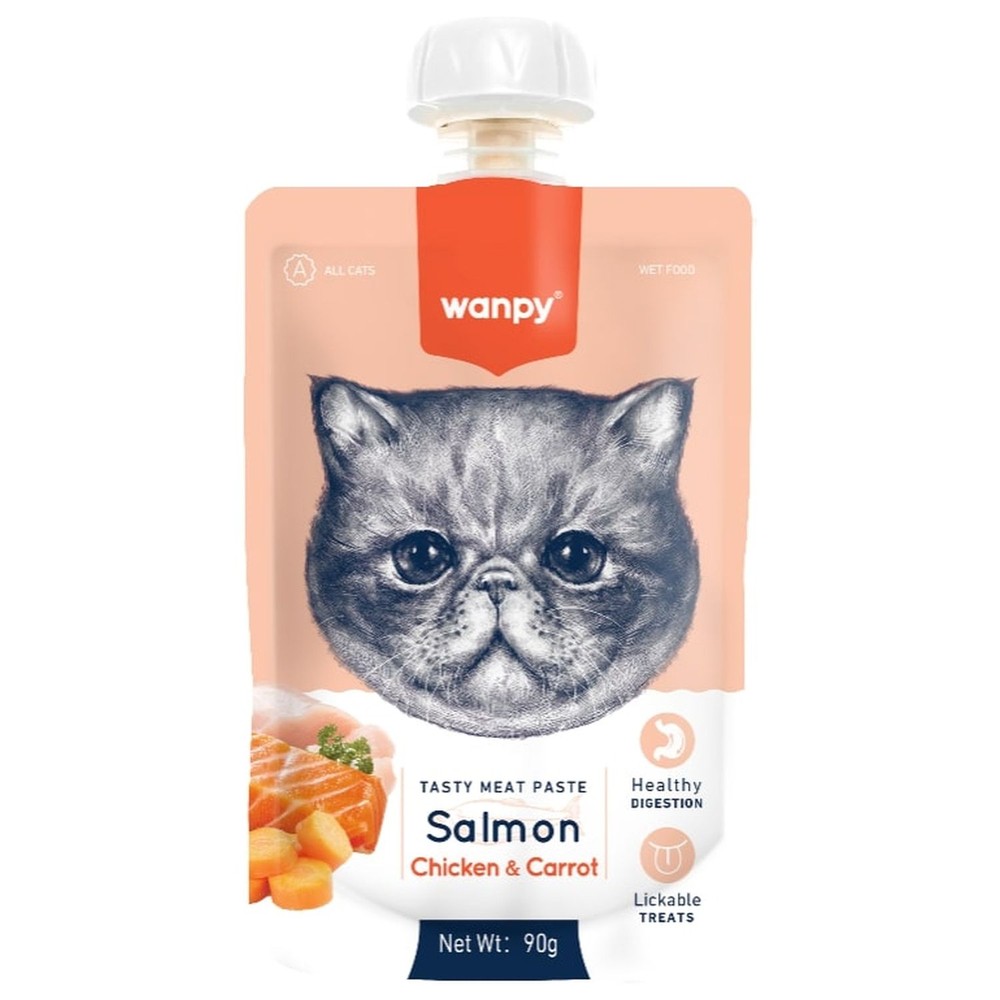 Лакомство для кошек WANPY Cat Мясной мусс из лосося и курицы с морковью 90г