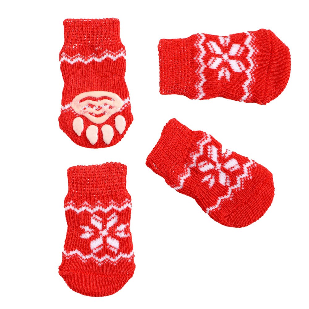 Носки для собак SIMA LAND Пижон Снежинка нескользящие размер М (3/4х7см), набор 4 шт, красные