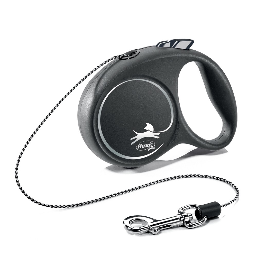 Рулетка для собак Flexi Black Design XS тросовая 3м серебро фото