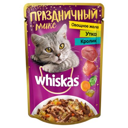 

Корм для кошек Whiskas, Праздничный микс утка, кролик овощное желе пауч 85г