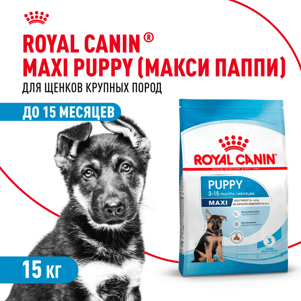 Корм для щенков ROYAL CANIN Maxi Puppy для крупных пород до 15 месяцев, сух. 15кг