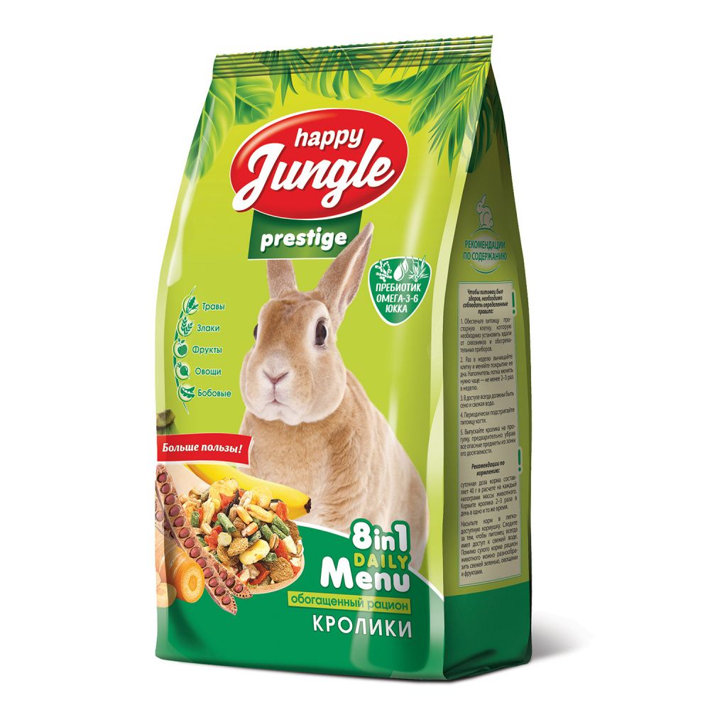 корм для грызунов happy jungle для кроликов 900г Корм для кроликов HAPPY JUNGLE Престиж 500г