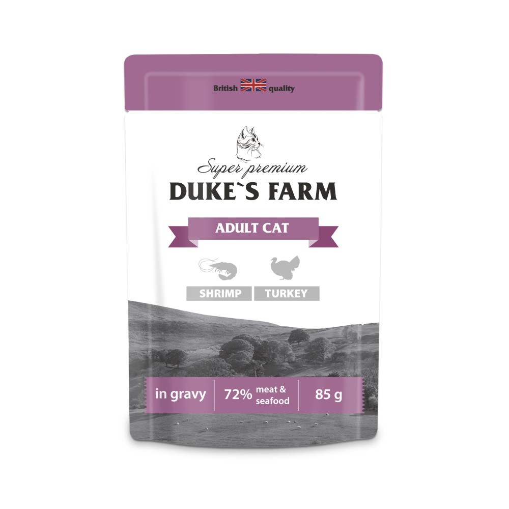 Корм для кошек DUKES FARM креветки индейка пауч 85г 118₽