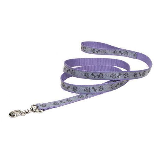 

Поводок для собак Coastal , светоотражающий РРР 102х1см пурпурный с рис.лапки и кости