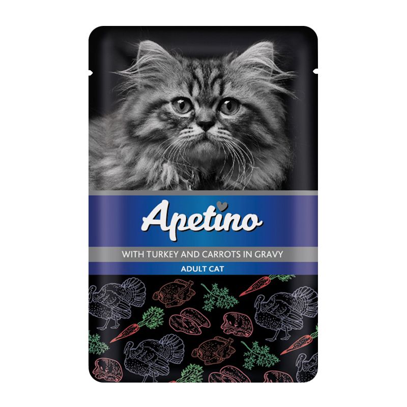 

Корм для кошек APETINO индейка, морковь в соусе пауч, индейка, морковь в соусе пауч
