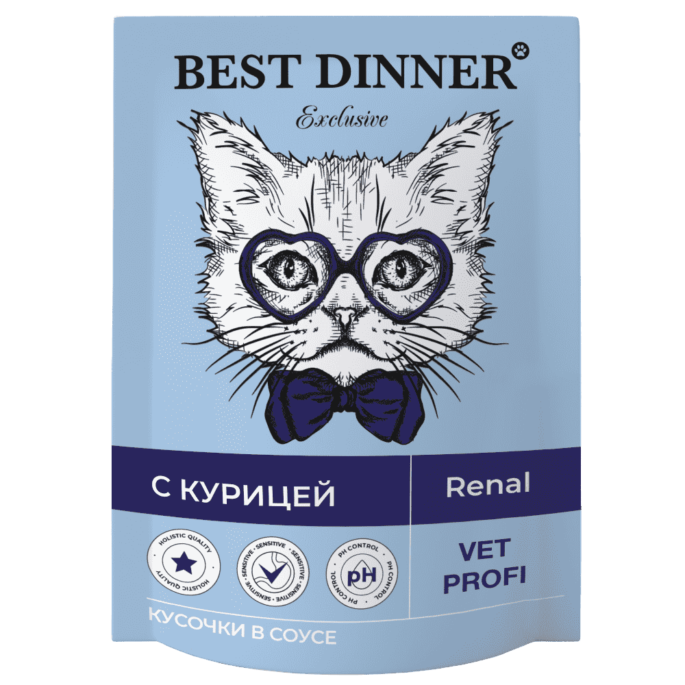 Корм для кошек Best Dinner Exclusive Vet Profi Renal кусочки в соусе с курицей пауч 85г корм для кошек best dinner мясные деликатесы суфле индейка пауч 85г