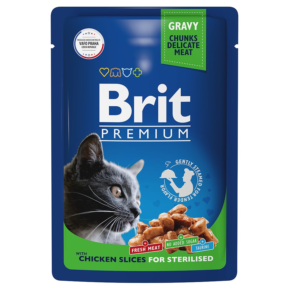 корм для кошек brit утка в соусе пауч 85г Корм для кошек Brit для стерилизованных, цыпленок в соусе пауч 85г