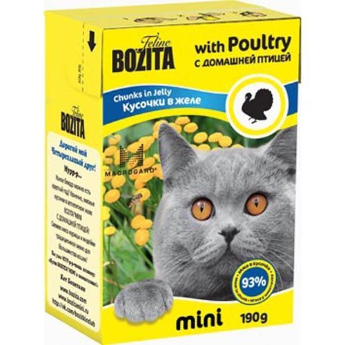 Корм для кошек BOZITA Mini кусочки в желе с домашней птицей конс.190г