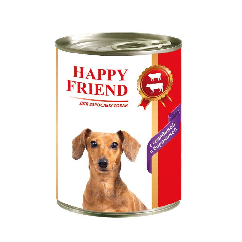 Корм для собак HAPPY FRIEND с говядиной и бараниной банка 410г корм для собак happy friend паштет с говядиной конс 125г