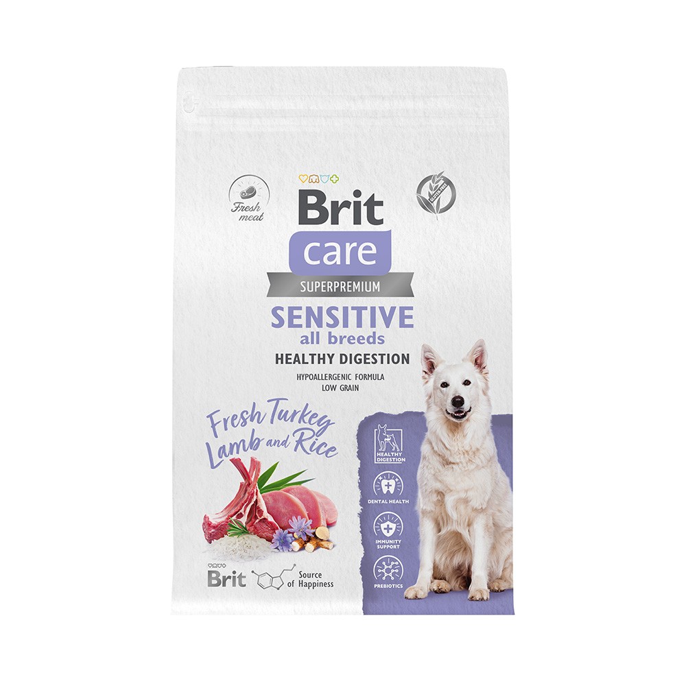 Корм для собак Brit Care Sensitive Healthy Digestion индейка с ягненком сух. 3кг корм для кошек brit care delicious taste для привередливых индейка с уткой сух 400г