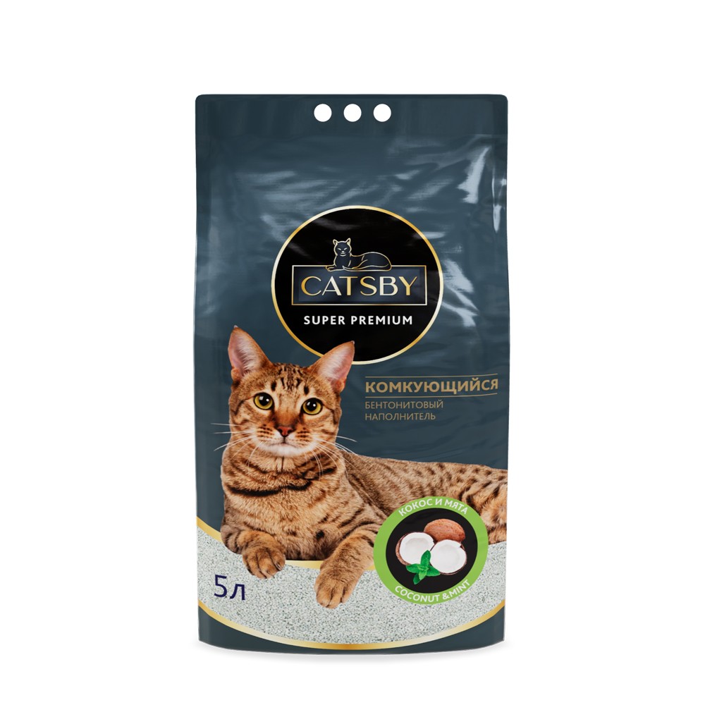 Наполнитель для кошачьего туалета CATSBY Coconut&mint комкующийся минеральный 5л цена и фото