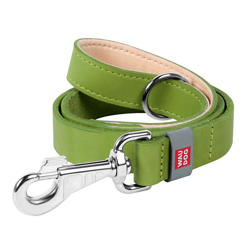 

Поводок для собак COLLAR, Waudog Classic кожа, стандартный карабин (шир. 20мм, дл. 122 cм) салатовый