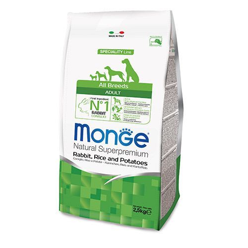 Корм для собак Monge Dog Speciality кролик с рисом и картофелем сух. 2,5кг