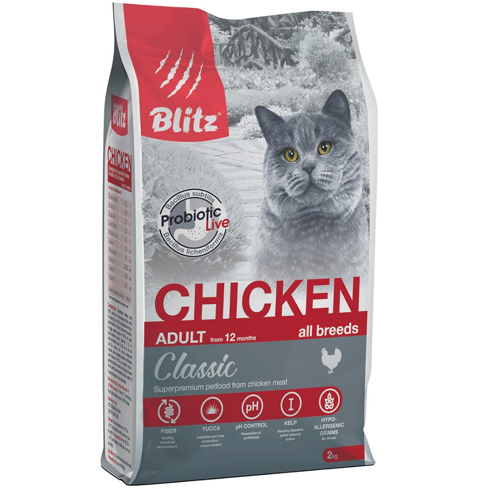 цена Корм для кошек Blitz adult cat chicken с мясом курицы