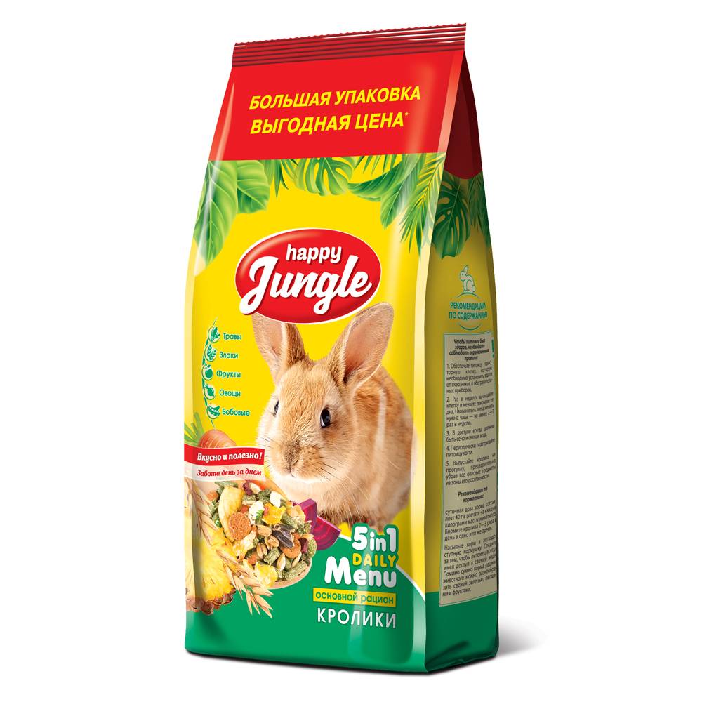 цена Корм для грызунов HAPPY JUNGLE для кроликов 900г