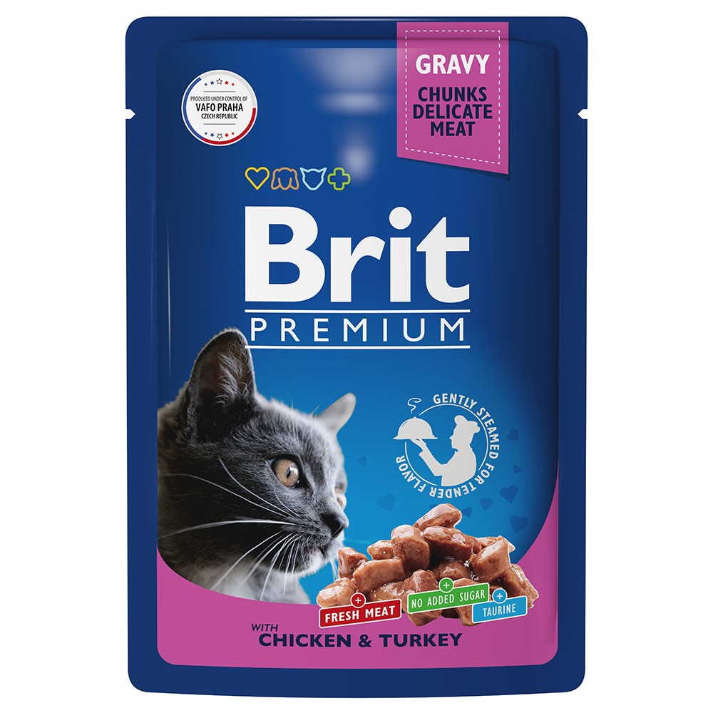 Корм для кошек Brit цыпленок с индейкой пауч 85г корм для кошек brit premium треска в желе пауч 85г