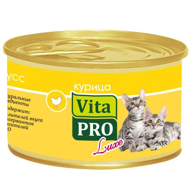 

Корм для котят VitaPRO Luxe курица мусс конс. 85г, Luxe курица мусс конс. 85г