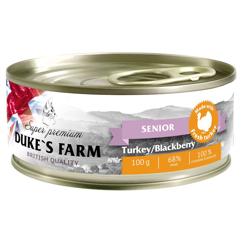 

Корм для кошек DUKE'S FARM, для пожилых кошек, индейка, ежевика конс. 100г