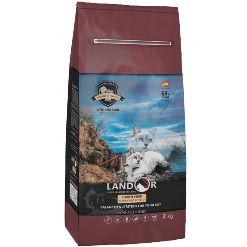 

Корм для кошек LANDOR, беззерновой против обр.комочков шерсти и контр.веса, ягненок с бататом сух. 2кг