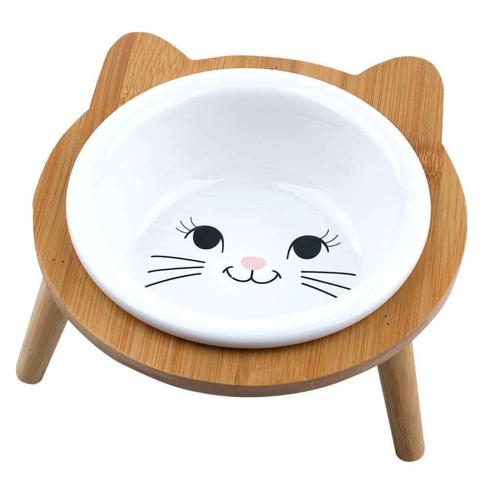 Миска для животных Foxie Cat Bamboo Bowl белая керамическая на подставке 14х14х5,5см 320мл