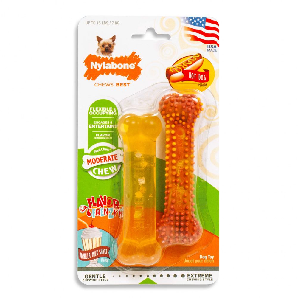 

Игрушка для собак Nylabone Набор Косточки умеренно жесткие с ароматами хот-дога и мороженого XS, Набор Косточки умеренно жесткие с ароматами хот-дога и мороженого XS