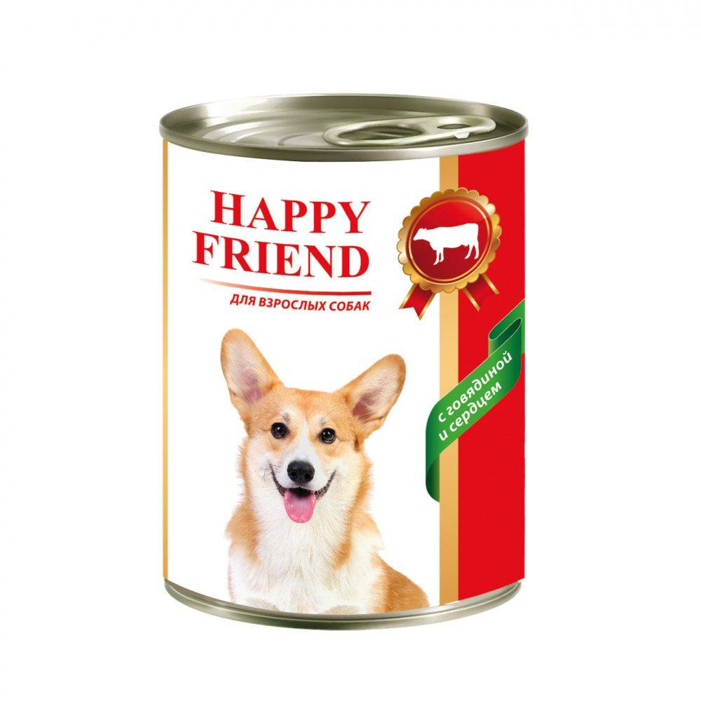 Корм для собак HAPPY FRIEND с говядиной и сердцем банка 410г корм для собак happy friend паштет с говядиной конс 125г