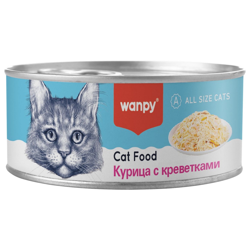 Корм для кошек WANPY Cat Курица с креветками банка 95г