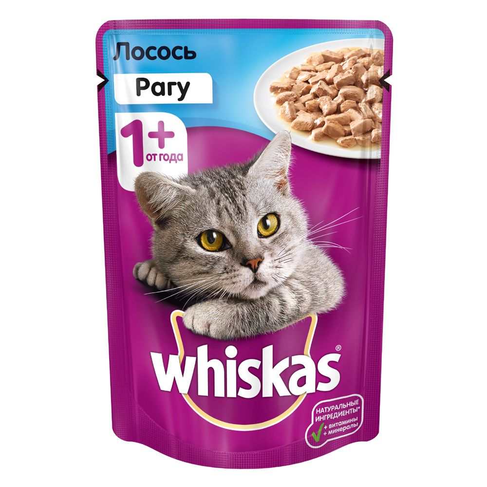 

Корм для кошек Whiskas рагу с лососем конс. 85г, рагу с лососем конс. 85г