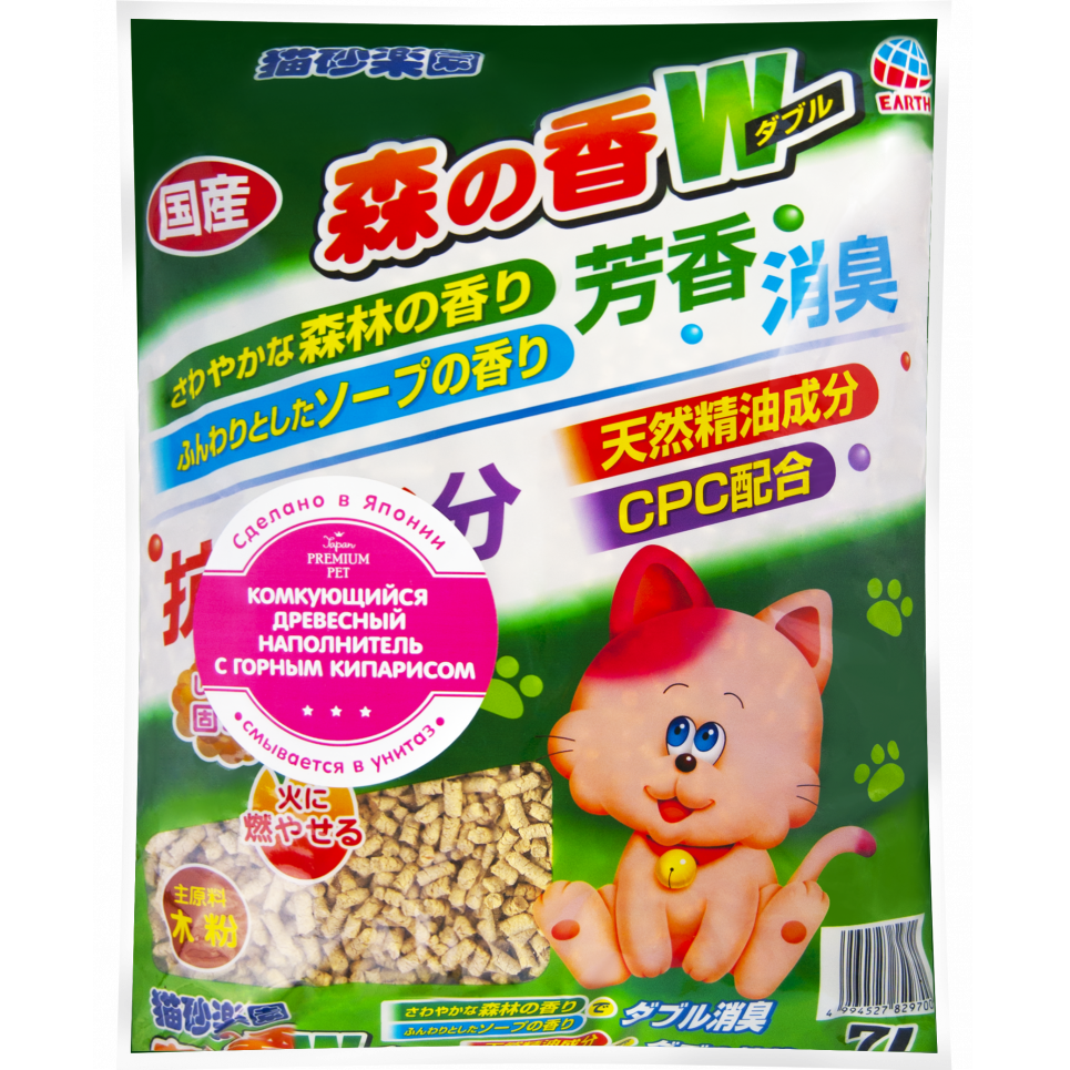 

Наполнитель для кошачьего туалета Japan Premium Pet, ультракомкующийся древесно-целлюлозный с кипарисом, 7л