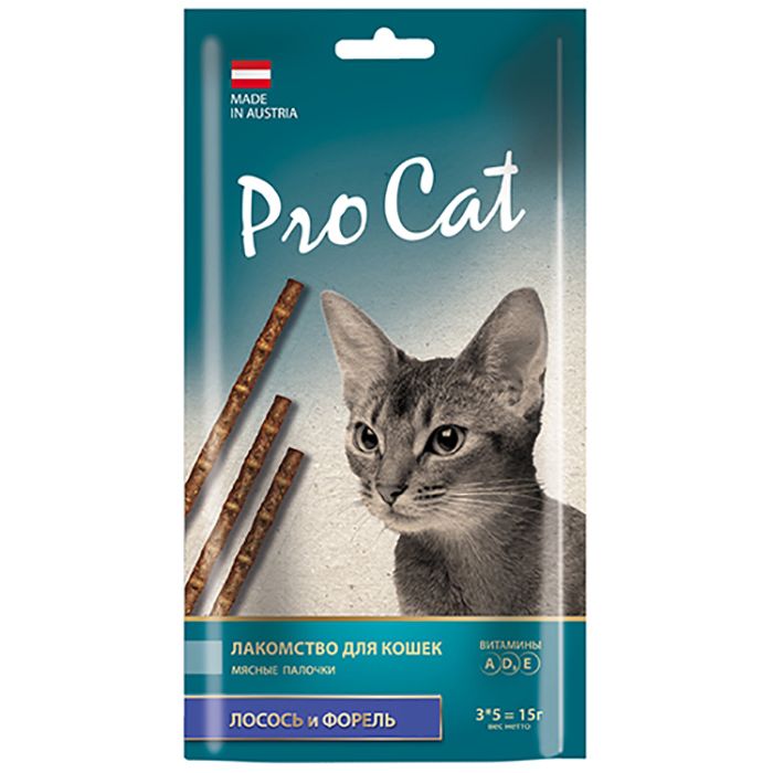 Лакомство для кошек Pro Cat Лакомые палочки лосось, форель 13,5см (5гх3шт) 15г