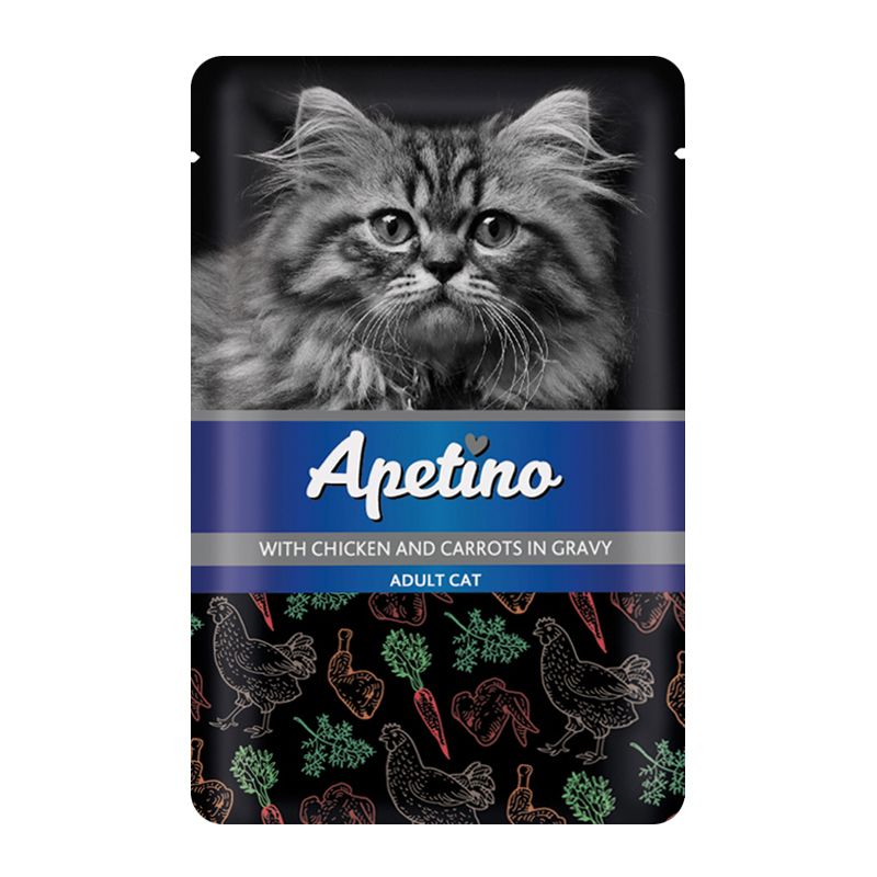 

Корм для кошек APETINO курица, морковь в соусе пауч, курица, морковь в соусе пауч