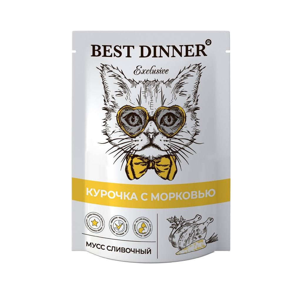 Корм для кошек Best Dinner Exclusive Мусс сливочный курочка с морковью пауч 85г фото
