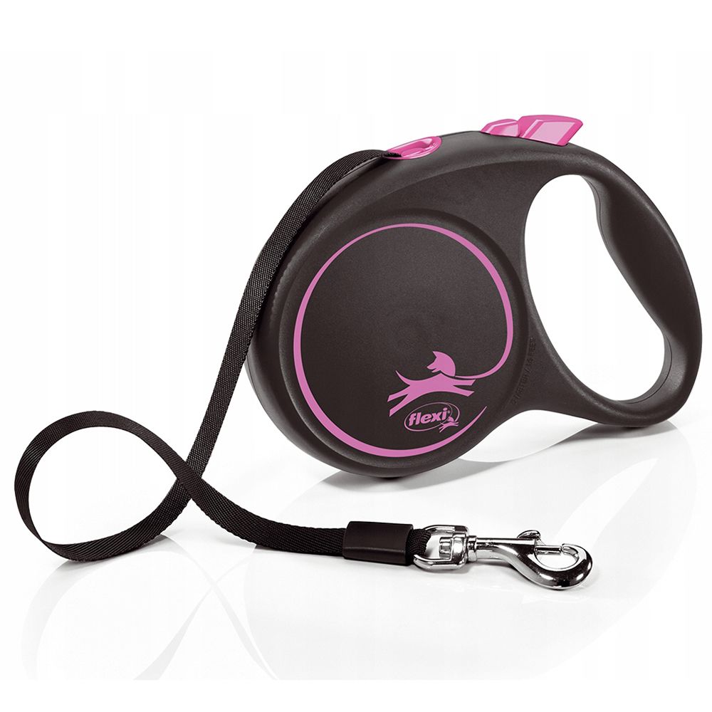 Рулетка для собак Flexi Black Design S (до 15кг) 5м лента черный/розовый фото