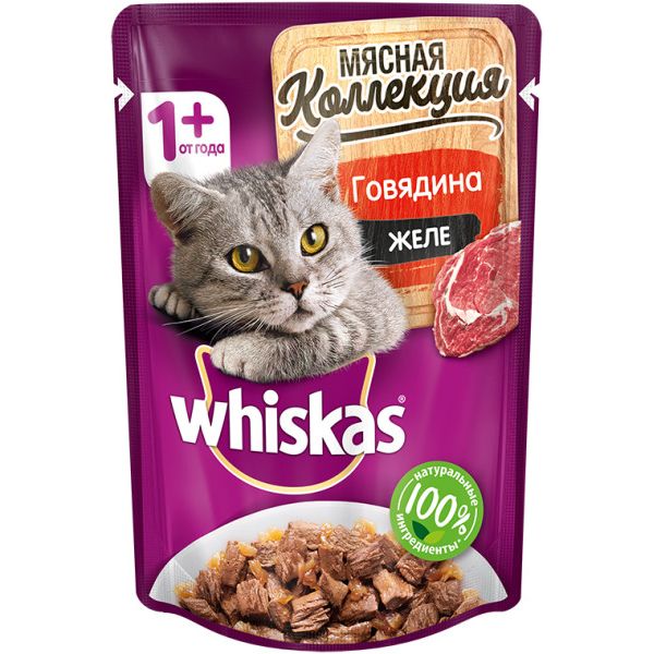 

Корм для кошек Whiskas, Meaty говядина пауч 85г