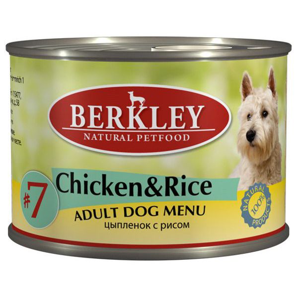 Корм для собак BERKLEY №7 цыпленок, рис конс. 200г