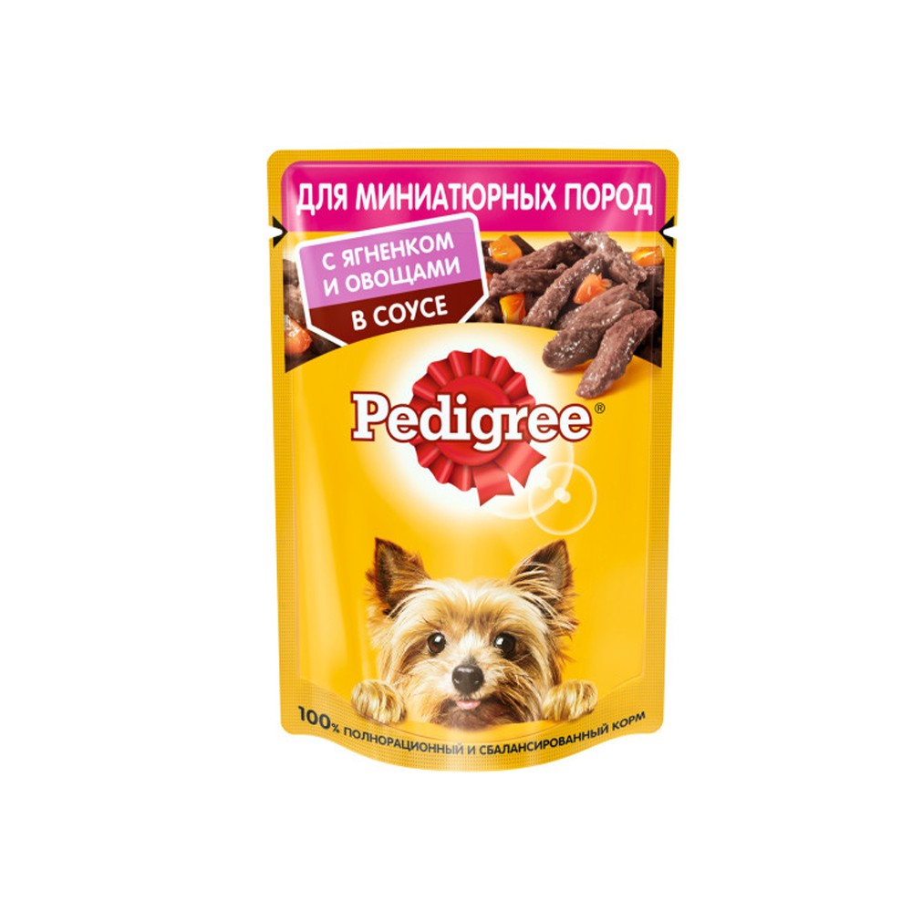 Корм для собак Pedigree для миниатюрных пород, ягненок с овощами в соусе пауч 85г корм для кошек kitekat ягненок в соусе пауч 85г