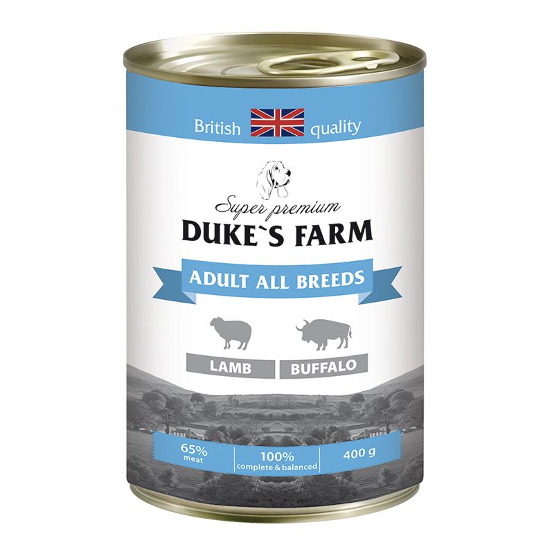 

Корм для собак DUKE'S FARM ягненок, буйвол конс. 400г, ягненок, буйвол конс. 400г